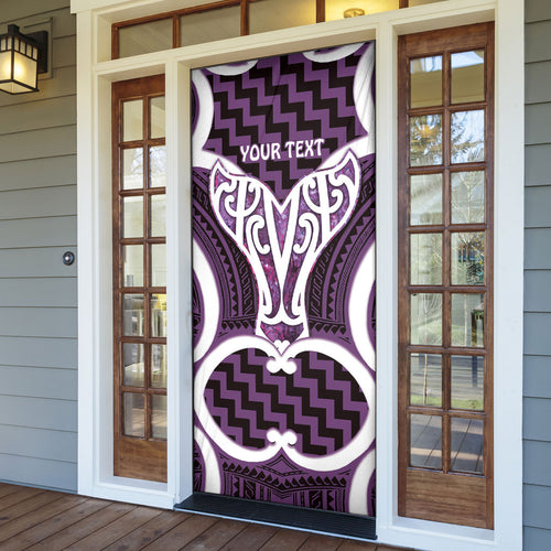 Aotearoa Atua Tangaroa Personalised Door Cover God Of The Sea Maori Whale Tail Purple