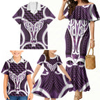 Aotearoa Atua Tangaroa Personalised Family Matching Mermaid Dress and Hawaiian Shirt God Of The Sea Maori Whale Tail Purple