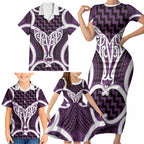 Aotearoa Atua Tangaroa Personalised Family Matching Short Sleeve Bodycon Dress and Hawaiian Shirt God Of The Sea Maori Whale Tail Purple