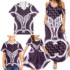 Aotearoa Atua Tangaroa Personalised Family Matching Summer Maxi Dress and Hawaiian Shirt God Of The Sea Maori Whale Tail Purple