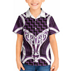 Aotearoa Atua Tangaroa Personalised Kid Hawaiian Shirt God Of The Sea Maori Whale Tail Purple
