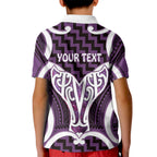 Aotearoa Atua Tangaroa Personalised Kid Polo Shirt God Of The Sea Maori Whale Tail Purple