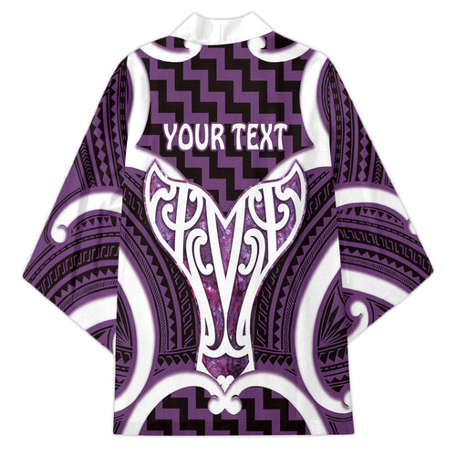 Aotearoa Atua Tangaroa Personalised Kimono God Of The Sea Maori Whale Tail Purple