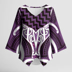 Aotearoa Atua Tangaroa Personalised Kimono Sleeve Blouse God Of The Sea Maori Whale Tail Purple