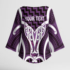 Aotearoa Atua Tangaroa Personalised Kimono Sleeve Blouse God Of The Sea Maori Whale Tail Purple