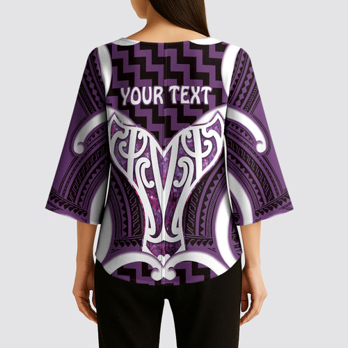Aotearoa Atua Tangaroa Personalised Kimono Sleeve Blouse God Of The Sea Maori Whale Tail Purple