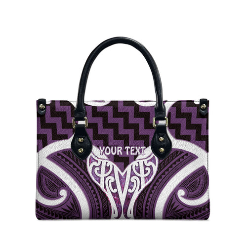 Aotearoa Atua Tangaroa Personalised Leather Bag God Of The Sea Maori Whale Tail Purple