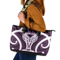 Aotearoa Atua Tangaroa Personalised Leather Tote Bag God Of The Sea Maori Whale Tail Purple