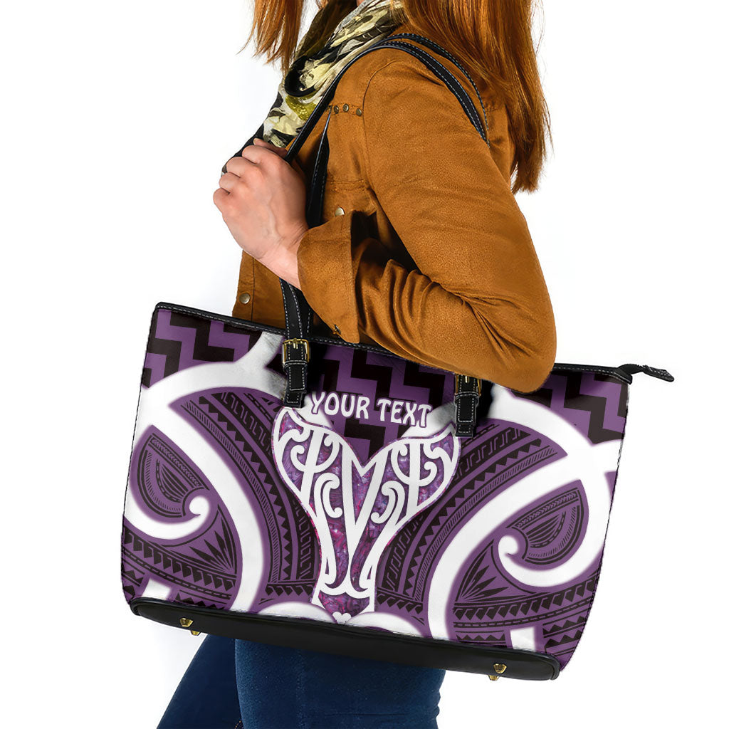 Aotearoa Atua Tangaroa Personalised Leather Tote Bag God Of The Sea Maori Whale Tail Purple