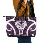Aotearoa Atua Tangaroa Personalised Leather Tote Bag God Of The Sea Maori Whale Tail Purple