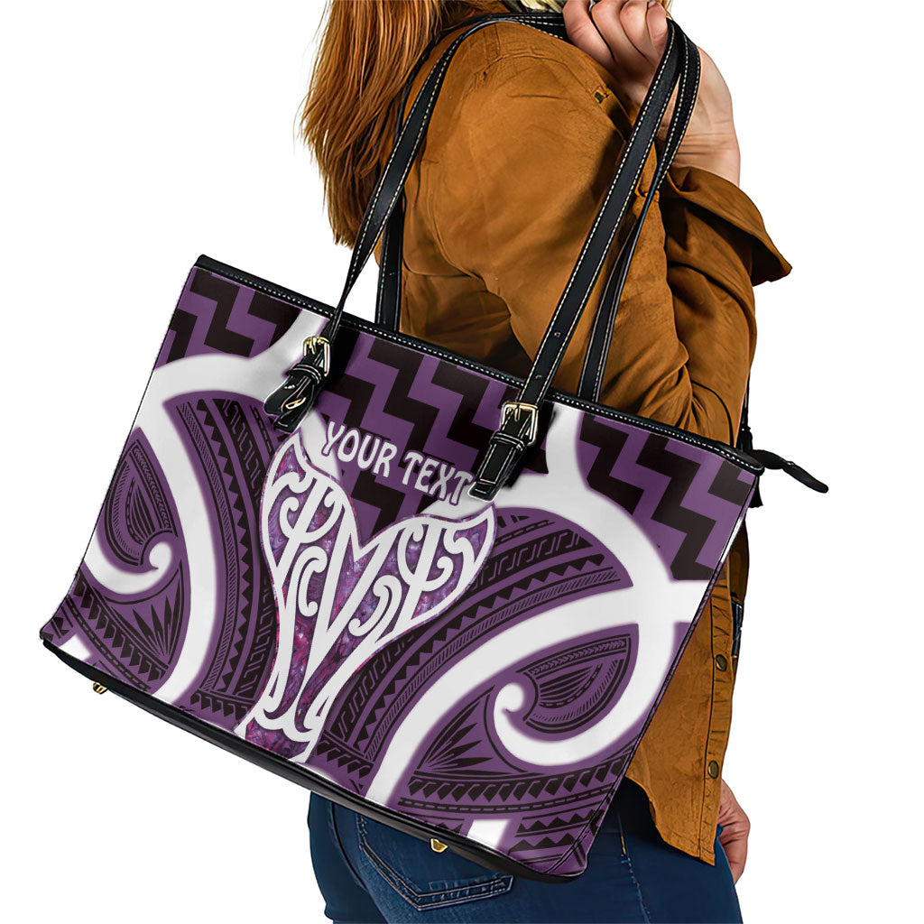 Aotearoa Atua Tangaroa Personalised Leather Tote Bag God Of The Sea Maori Whale Tail Purple