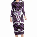 Aotearoa Atua Tangaroa Personalised Long Sleeve Bodycon Dress God Of The Sea Maori Whale Tail Purple