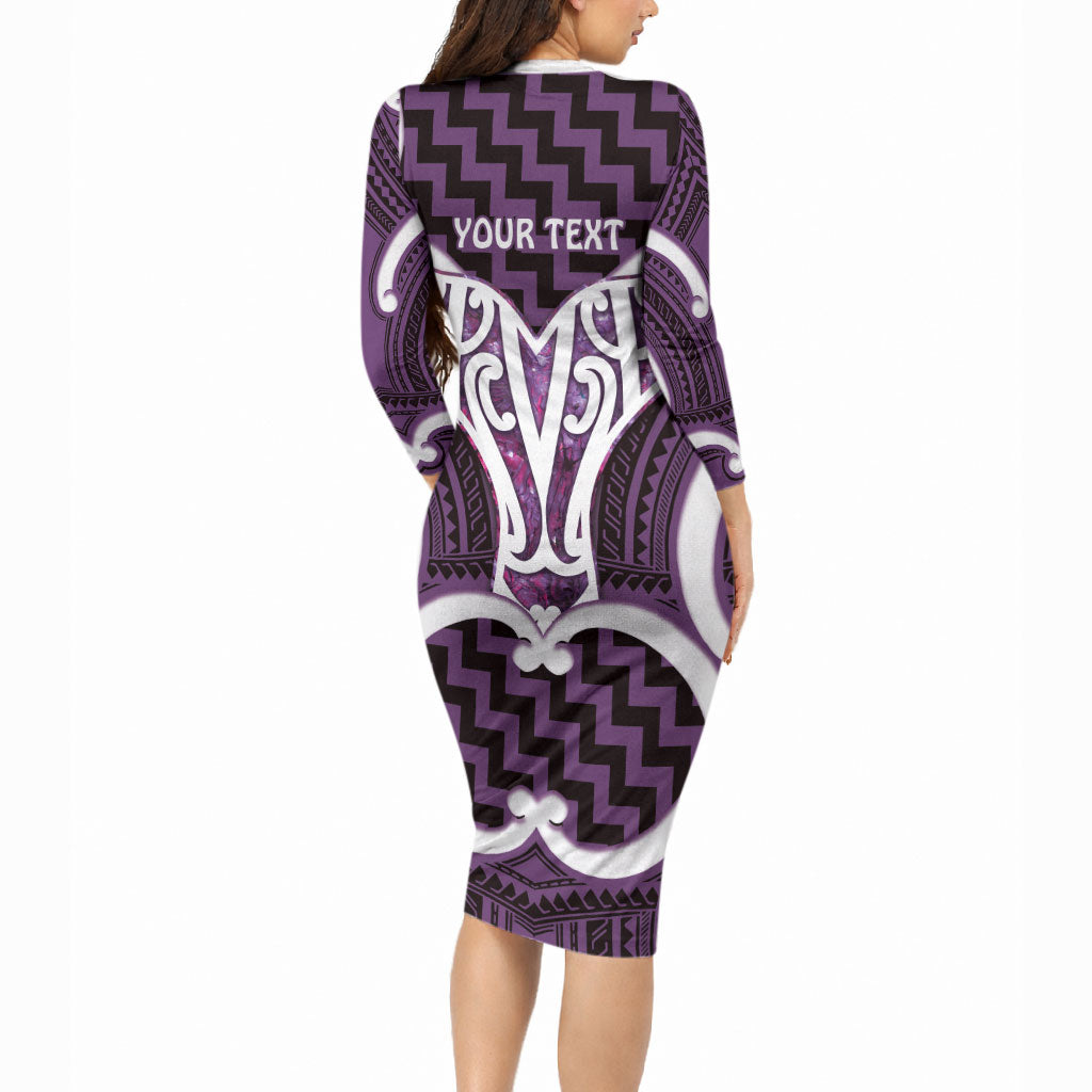 Aotearoa Atua Tangaroa Personalised Long Sleeve Bodycon Dress God Of The Sea Maori Whale Tail Purple