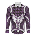 Aotearoa Atua Tangaroa Personalised Long Sleeve Button Shirt God Of The Sea Maori Whale Tail Purple