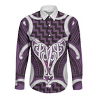 Aotearoa Atua Tangaroa Personalised Long Sleeve Button Shirt God Of The Sea Maori Whale Tail Purple
