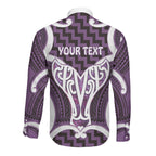 Aotearoa Atua Tangaroa Personalised Long Sleeve Button Shirt God Of The Sea Maori Whale Tail Purple