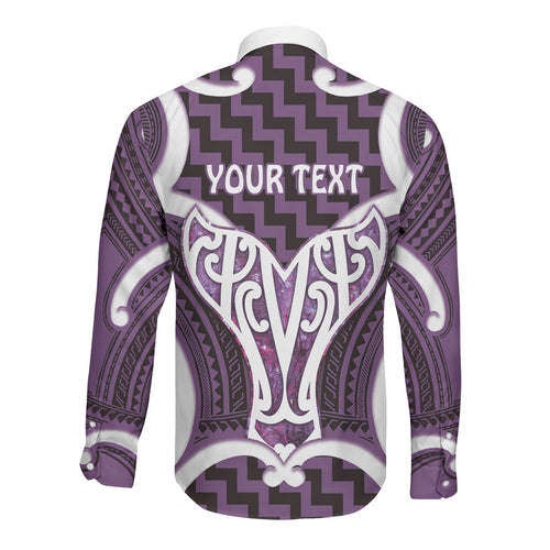 Aotearoa Atua Tangaroa Personalised Long Sleeve Button Shirt God Of The Sea Maori Whale Tail Purple