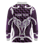 Aotearoa Atua Tangaroa Personalised Long Sleeve Polo Shirt God Of The Sea Maori Whale Tail Purple