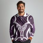 Aotearoa Atua Tangaroa Personalised Long Sleeve Polo Shirt God Of The Sea Maori Whale Tail Purple