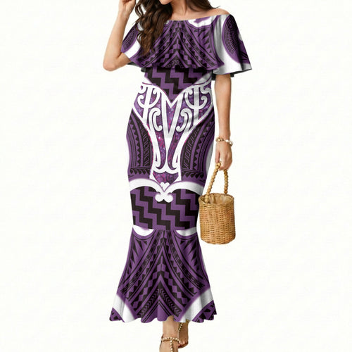 Aotearoa Atua Tangaroa Personalised Mermaid Dress God Of The Sea Maori Whale Tail Purple