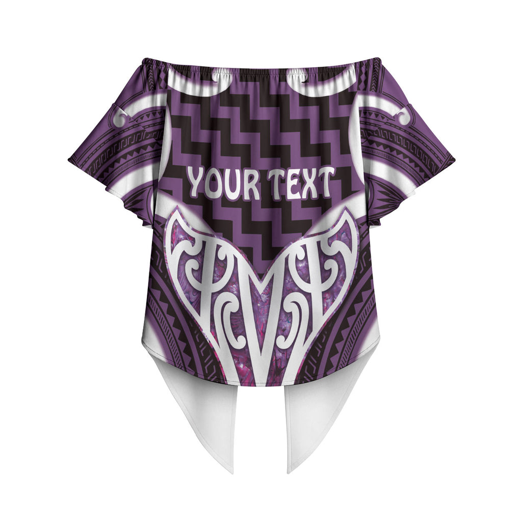 Aotearoa Atua Tangaroa Personalised Off Shoulder Wrap Waist Top God Of The Sea Maori Whale Tail Purple