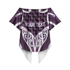 Aotearoa Atua Tangaroa Personalised Off Shoulder Wrap Waist Top God Of The Sea Maori Whale Tail Purple