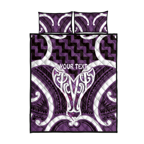 Aotearoa Atua Tangaroa Personalised Quilt Bed Set God Of The Sea Maori Whale Tail Purple