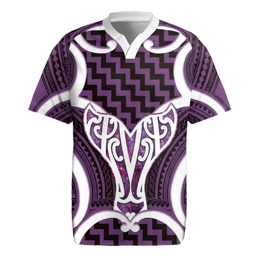 Aotearoa Atua Tangaroa Personalised Rugby Jersey God Of The Sea Maori Whale Tail Purple