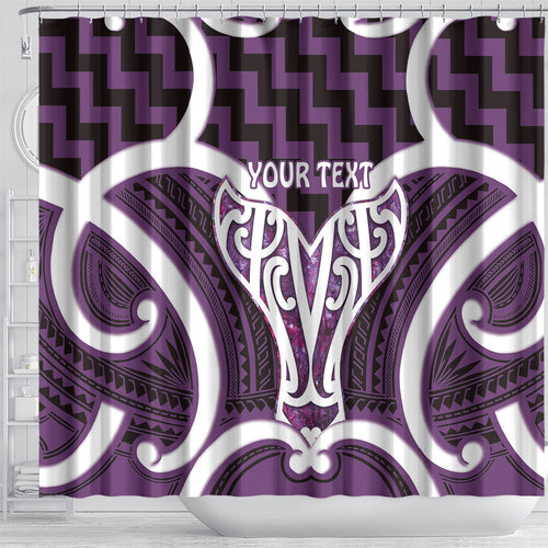 Aotearoa Atua Tangaroa Personalised Shower Curtain God Of The Sea Maori Whale Tail Purple
