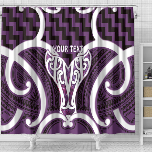 Aotearoa Atua Tangaroa Personalised Shower Curtain God Of The Sea Maori Whale Tail Purple