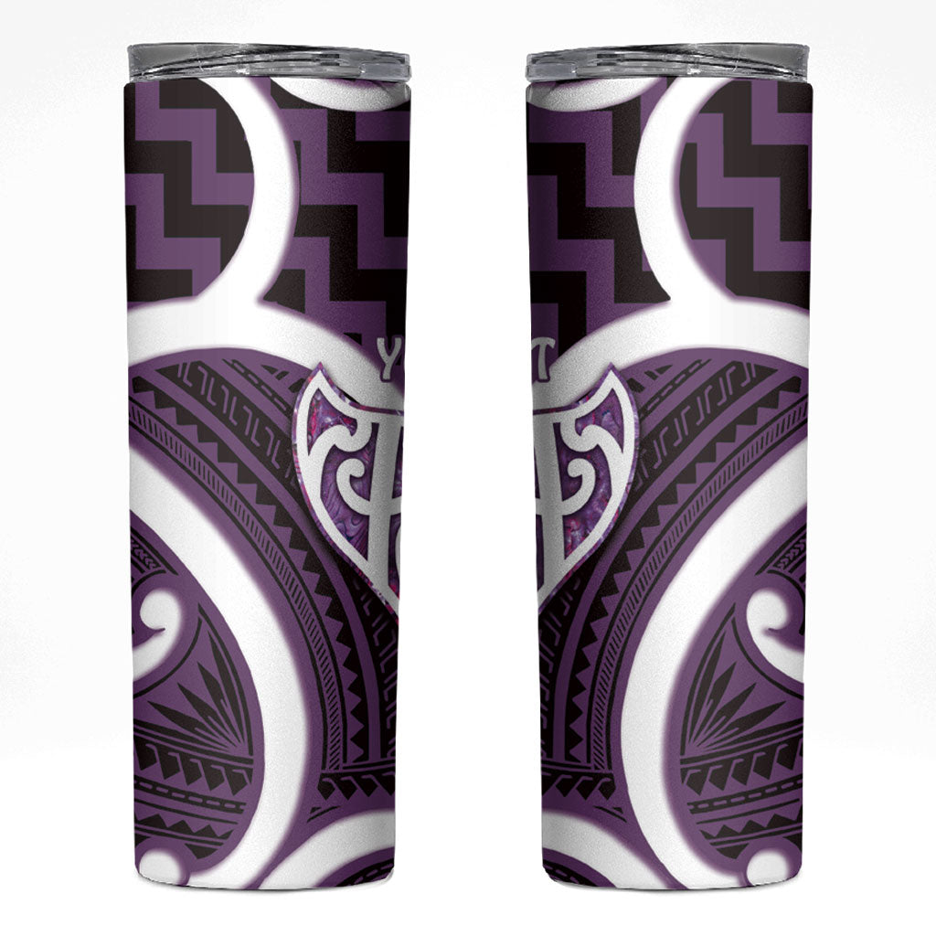 Aotearoa Atua Tangaroa Personalised Skinny Tumbler God Of The Sea Maori Whale Tail Purple