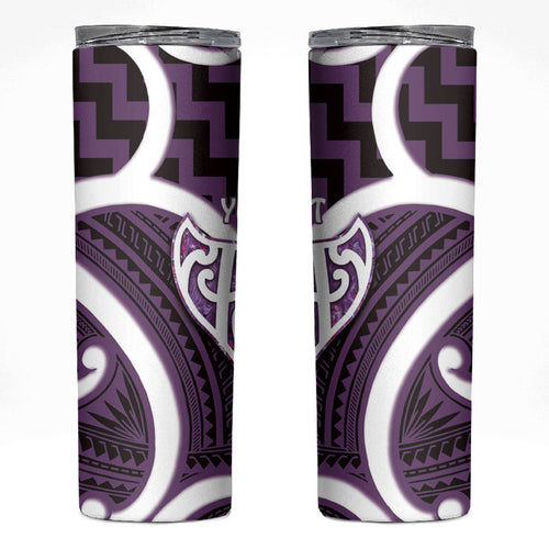 Aotearoa Atua Tangaroa Personalised Skinny Tumbler God Of The Sea Maori Whale Tail Purple