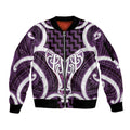 Aotearoa Atua Tangaroa Personalised Sleeve Zip Bomber Jacket God Of The Sea Maori Whale Tail Purple