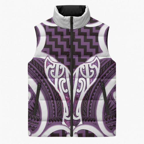Aotearoa Atua Tangaroa Personalised Sleeveless Puffer Jacket God Of The Sea Maori Whale Tail Purple