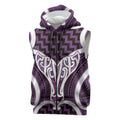 Aotearoa Atua Tangaroa Personalised Sleeveless Zip Hoodie God Of The Sea Maori Whale Tail Purple