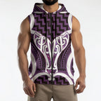 Aotearoa Atua Tangaroa Personalised Sleeveless Zip Hoodie God Of The Sea Maori Whale Tail Purple
