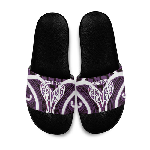 Aotearoa Atua Tangaroa Personalised Slide Sandals God Of The Sea Maori Whale Tail Purple