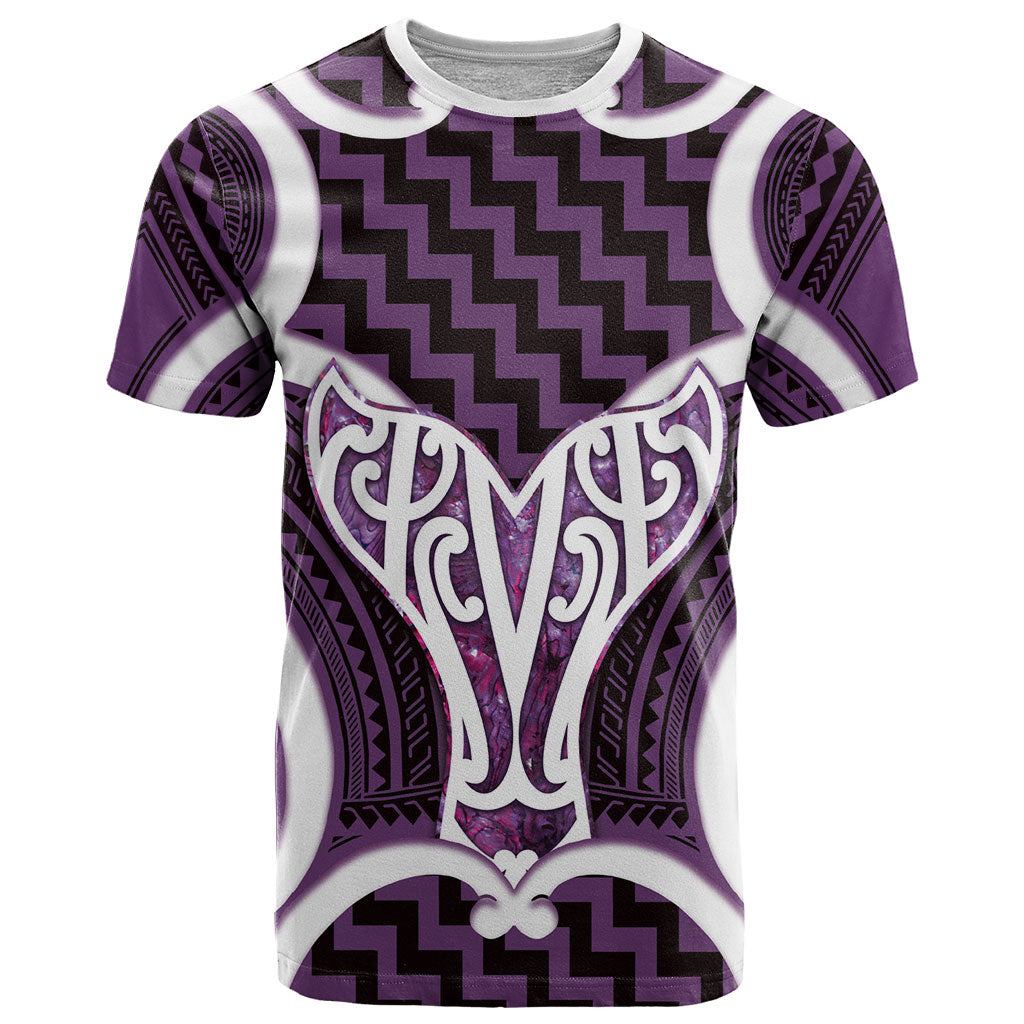 Aotearoa Atua Tangaroa Personalised T Shirt God Of The Sea Maori Whale Tail Purple