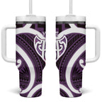 Aotearoa Atua Tangaroa Personalised Tumbler With Handle God Of The Sea Maori Whale Tail Purple