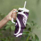 Aotearoa Atua Tangaroa Personalised Tumbler With Handle God Of The Sea Maori Whale Tail Purple