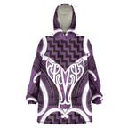 Aotearoa Atua Tangaroa Personalised Wearable Blanket Hoodie God Of The Sea Maori Whale Tail Purple