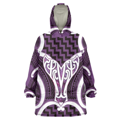 Aotearoa Atua Tangaroa Personalised Wearable Blanket Hoodie God Of The Sea Maori Whale Tail Purple