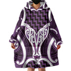 Aotearoa Atua Tangaroa Personalised Wearable Blanket Hoodie God Of The Sea Maori Whale Tail Purple