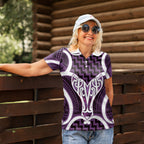 Aotearoa Atua Tangaroa Personalised Women Polo Shirt God Of The Sea Maori Whale Tail Purple