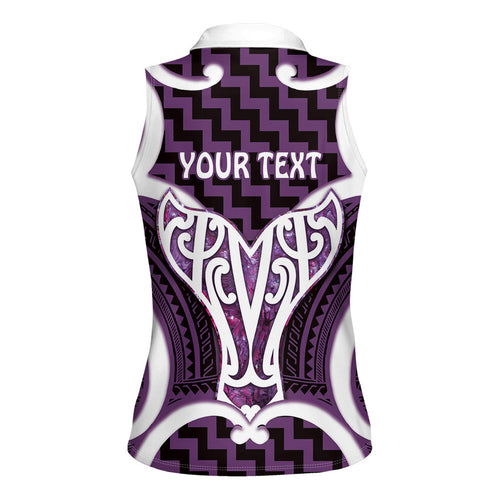 Aotearoa Atua Tangaroa Personalised Women Sleeveless Polo Shirt God Of The Sea Maori Whale Tail Purple