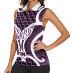 Aotearoa Atua Tangaroa Personalised Women Sleeveless Polo Shirt God Of The Sea Maori Whale Tail Purple