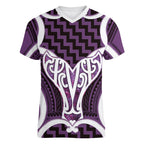 Aotearoa Atua Tangaroa Personalised Women V-Neck T-Shirt God Of The Sea Maori Whale Tail Purple