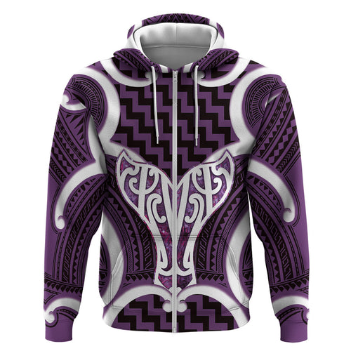 Aotearoa Atua Tangaroa Personalised Zip Hoodie God Of The Sea Maori Whale Tail Purple