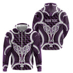Aotearoa Atua Tangaroa Personalised Zip Hoodie God Of The Sea Maori Whale Tail Purple