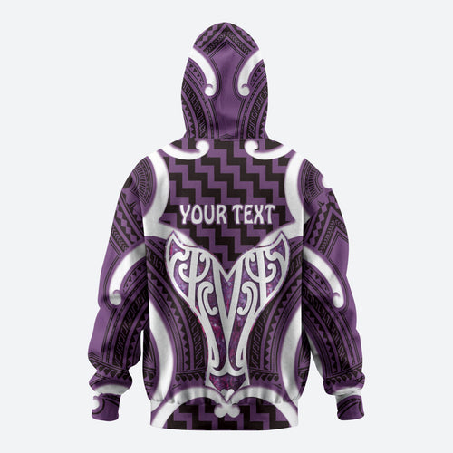 Aotearoa Atua Tangaroa Personalised Zip Hoodie God Of The Sea Maori Whale Tail Purple